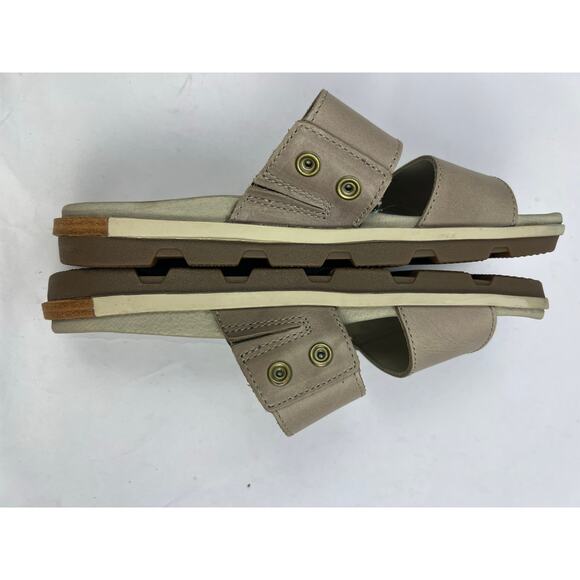 Sorel, NL2937-005 Torpeda Slide Leather Slides, Taupe, Slip-On Comfort Sandals - Picture 13 of 14